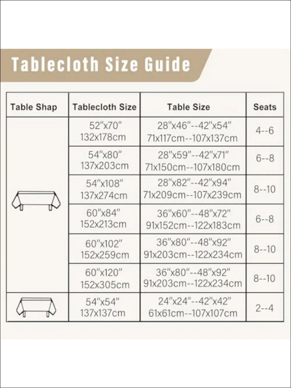 Faux Linen Rectangle Tablecloth 60x120 Spill Resistant Dining